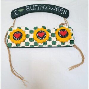 I Love Sunflowers Wooden 15.5" x 12" Wall Decor With Hearts & Rope Hanger